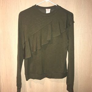 Mossimo Army Green Ruffle Sweater; Size S; NWOT